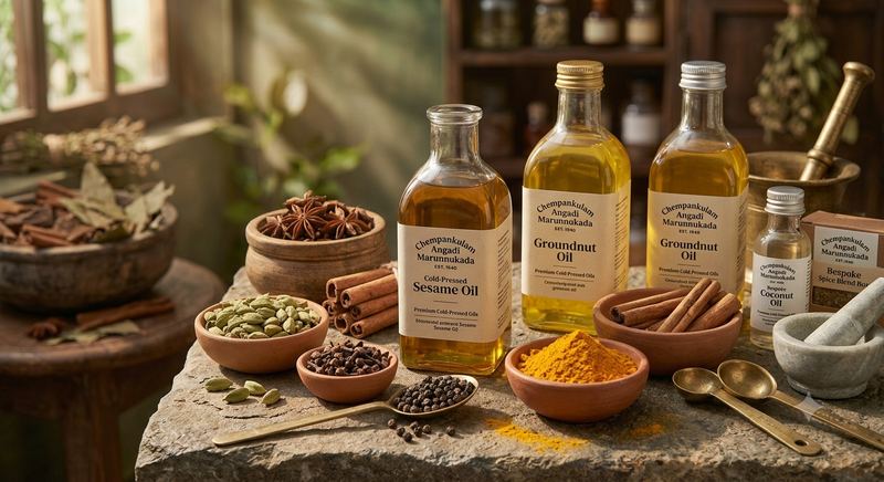 Cold-pressed coconut, sesame and castor oil bottles