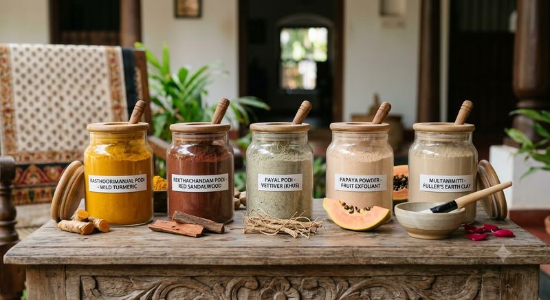 Kasthoorimanjal, Rekthachandanam and herbal skincare powders